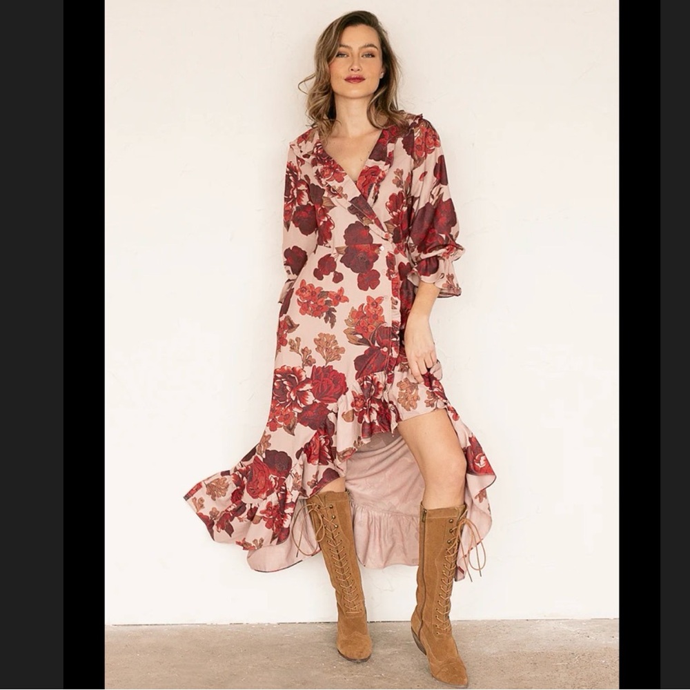 Joyfolie MADELYNN DRESS IN BLUSH ROSE PRINT